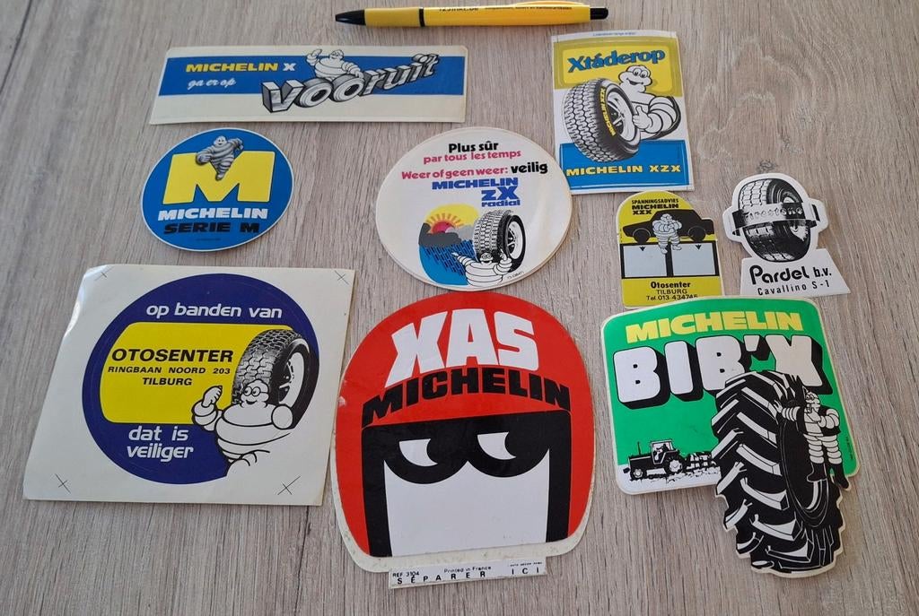 Lot vintage stickers autobanden mascotte Michelin, Ophalen of Verzenden, Zo goed als nieuw, Auto of Motor