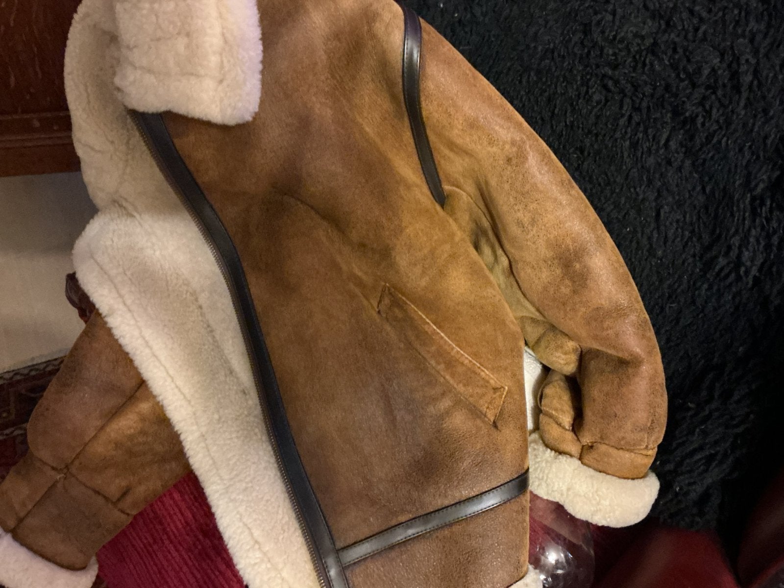 Veste monton retourne véritable, Enlèvement ou Envoi, Comme neuf, Taille 52/54 (L), Beige