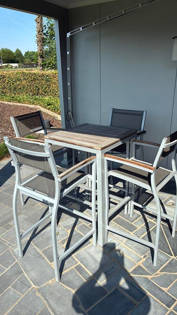 Tuinset : bartafel en 4 krukken, Tuin en Terras, Ophalen, 4 zitplaatsen, Gebruikt, Eettafel