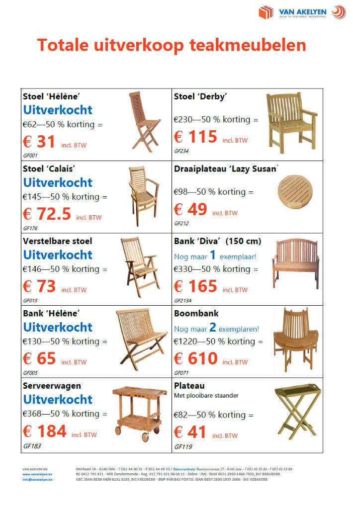 UITVERKOOP TEAK MEUBELEN - NIEUW !!, Ophalen, Nieuw, Hout, Tuinset
