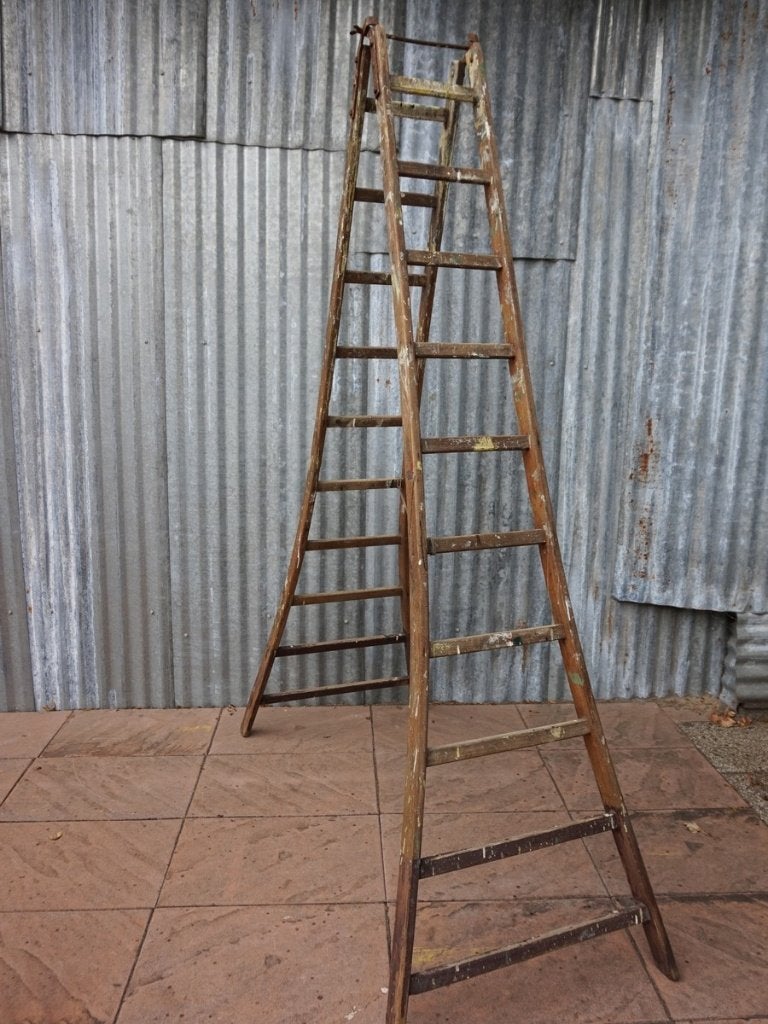 Retro vintage houten schilders ladder/ trap  Alboom Wetteren, Ophalen, Gebruikt, Ladder, 2 tot 4 meter