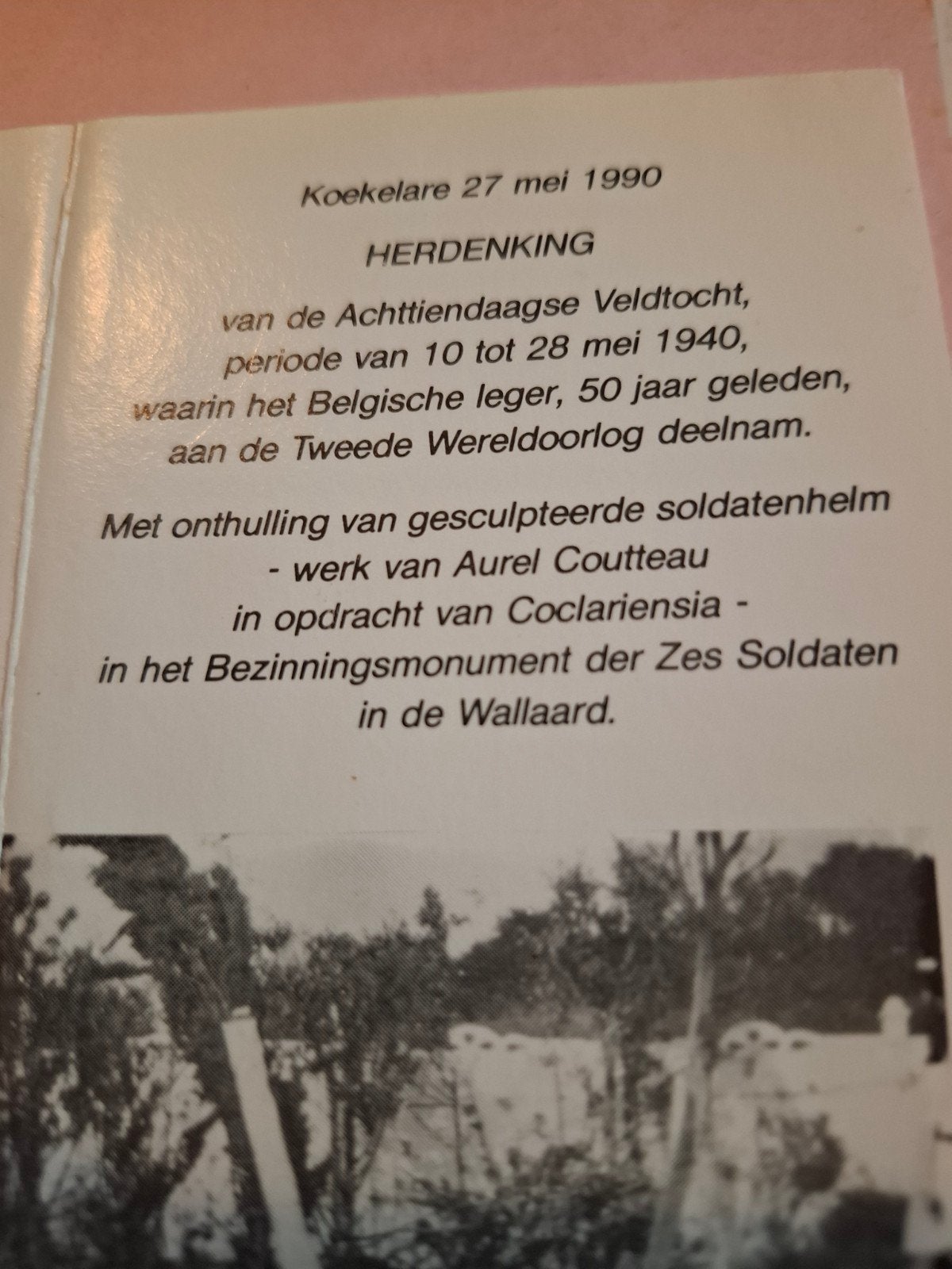 herdenkingsprentje veldtocht 1940 koekelare, Verzamelen, Bidprentjes en Rouwkaarten, Ophalen of Verzenden, Rouwkaart