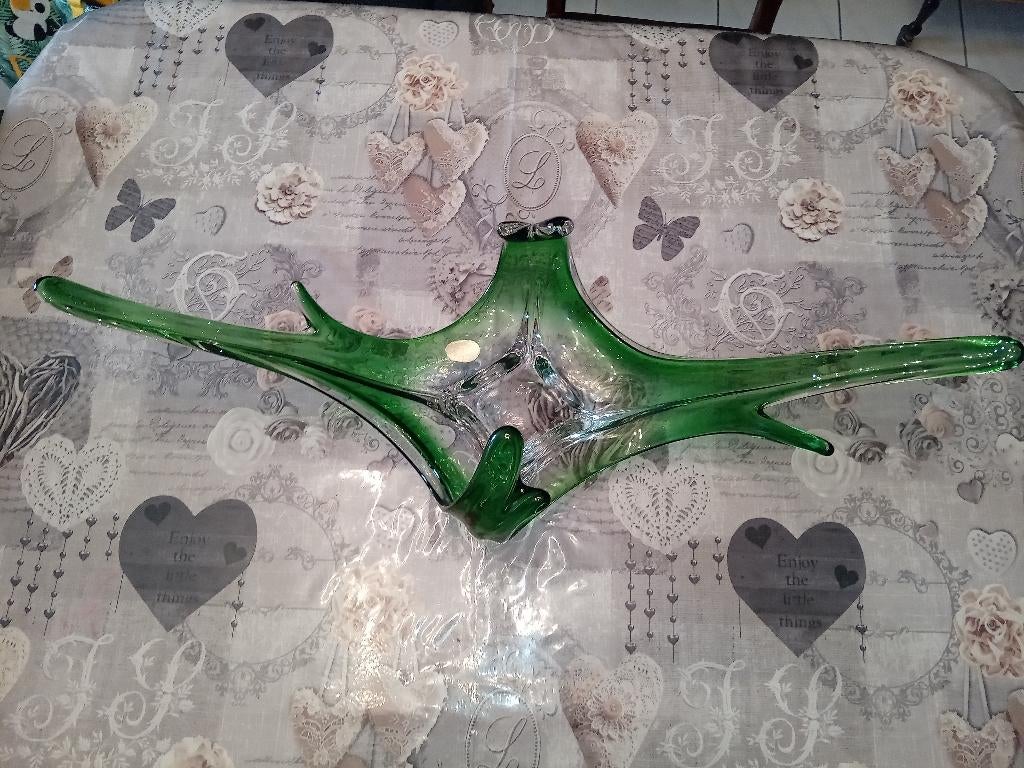 Groen glazen tafelcentrum in Murano-stijl, Antiek en Kunst, Ophalen