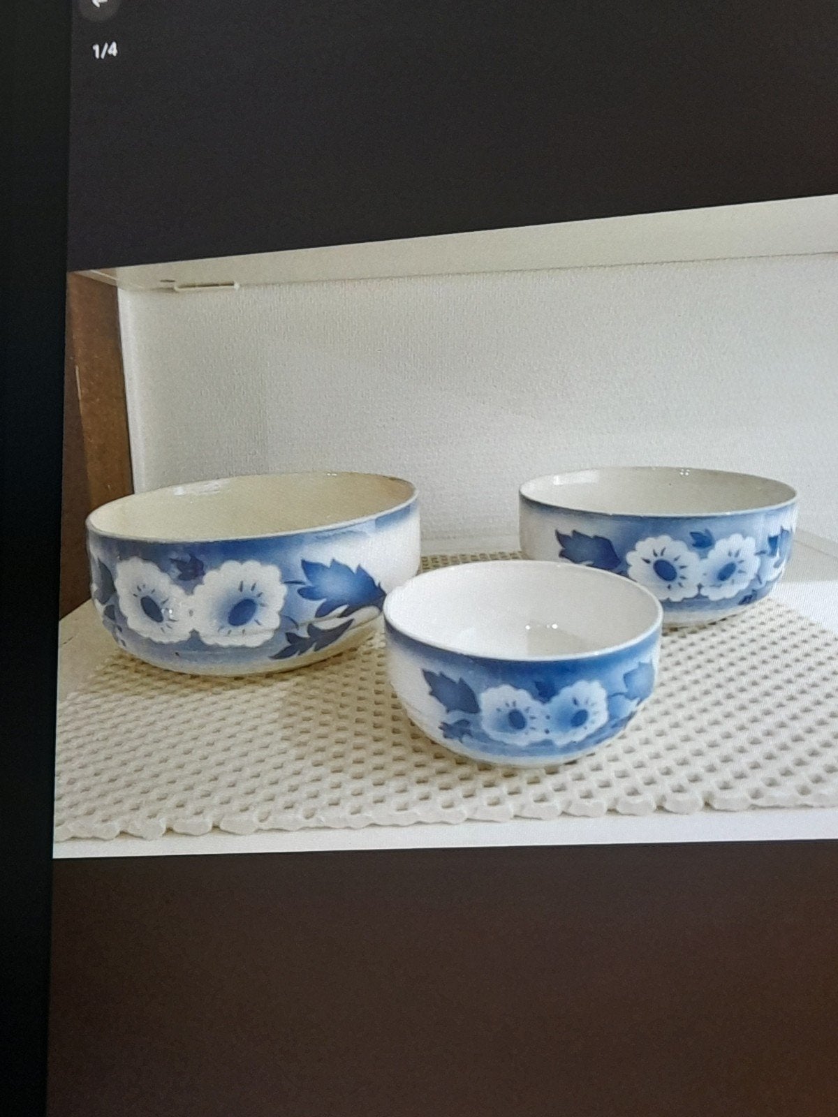 Vintage - Set de 3 plats profonds décor fleurs blanc/bleu, Enlèvement ou Envoi