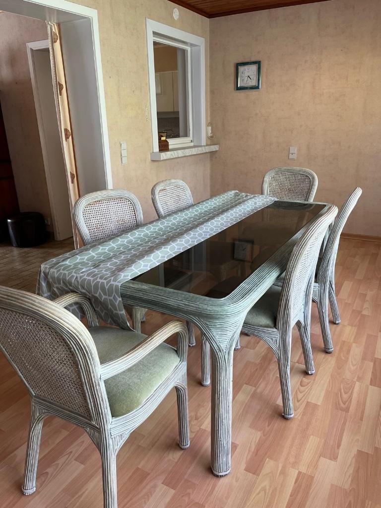 Tafel en 6 stoelen in rotan, Cinq personnes ou plus, Rotan, tuin-veranda meubel, Enlèvement, Utilisé