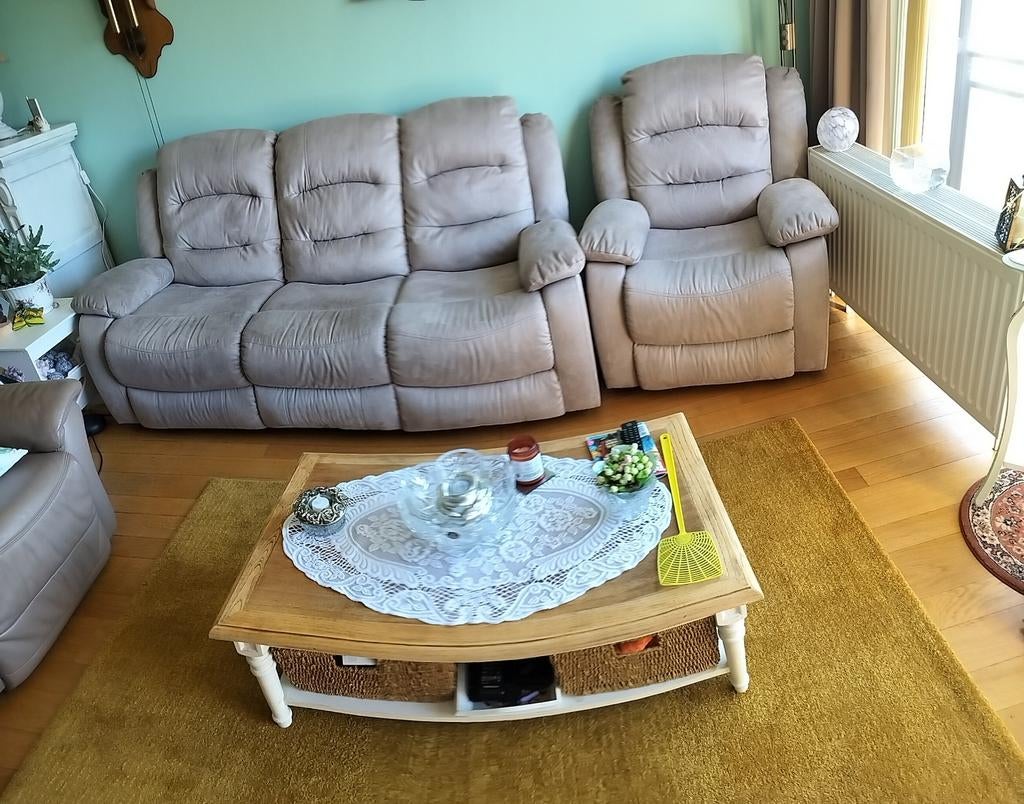 Salon taupe drie relalax's handmatig, Ophalen, Gebruikt, Stof
