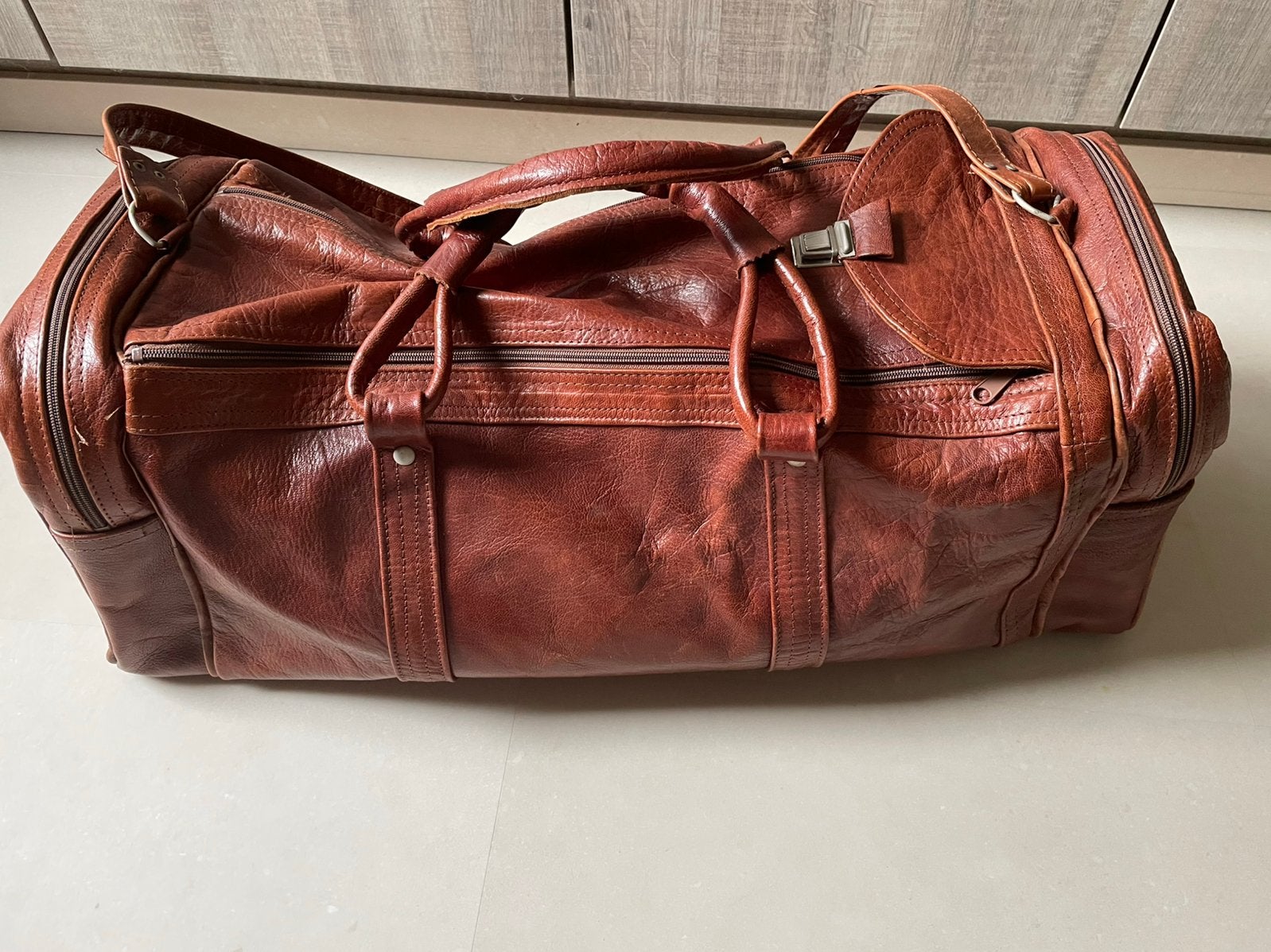 Vintage lederen reistas, 60 à 80 cm, Moins de 35 cm, Brun, Enlèvement