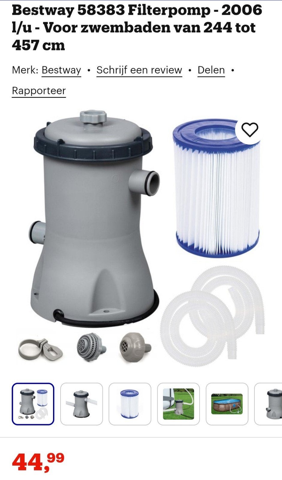 Bestway filterpomp, Ophalen