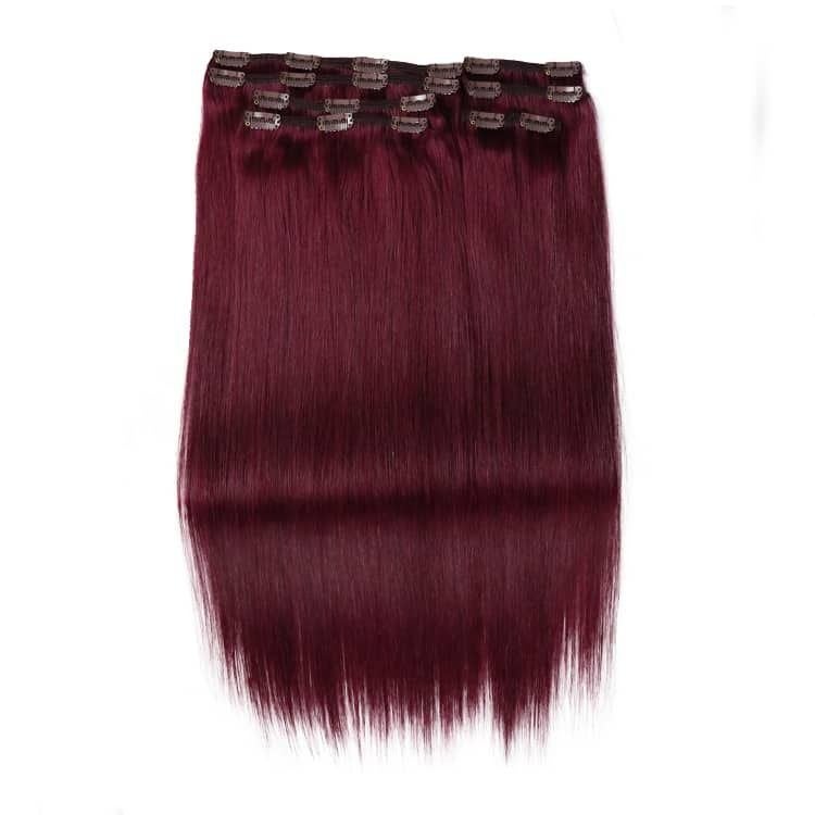 100% REMY HUMAN HAIR - rood - CLIP INS - SILKY STRAIGHT, Verzenden, Nieuw, Pruik of Haarverlenging