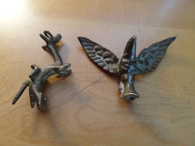 2 figurines en bronze ou cuivre, oiseau, cheval, pendentif, Envoi, Cuivre