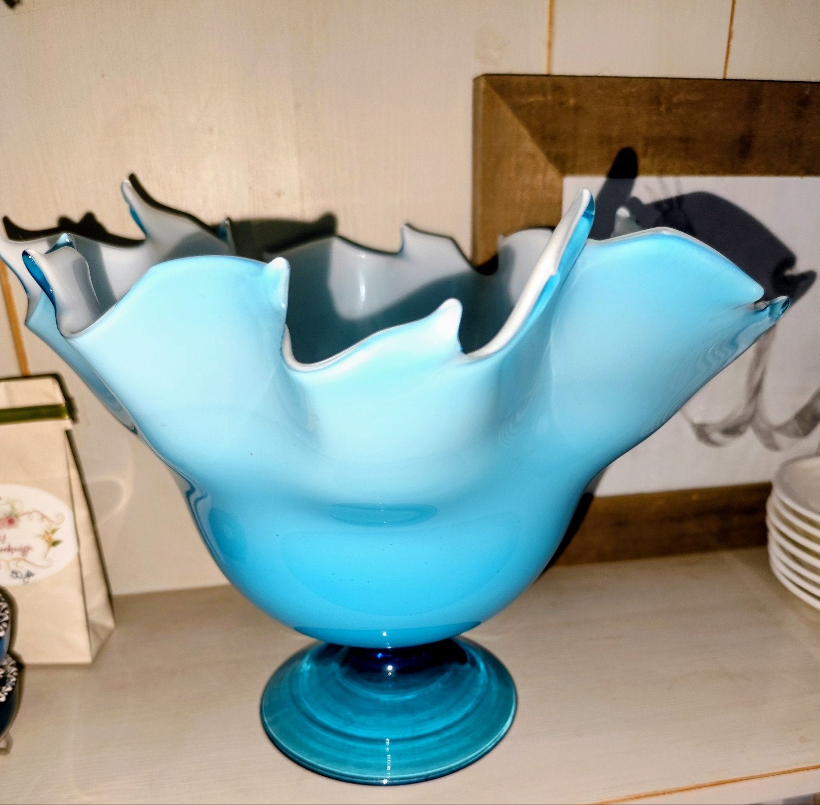 Blauw opaline kom glas, Ophalen of Verzenden