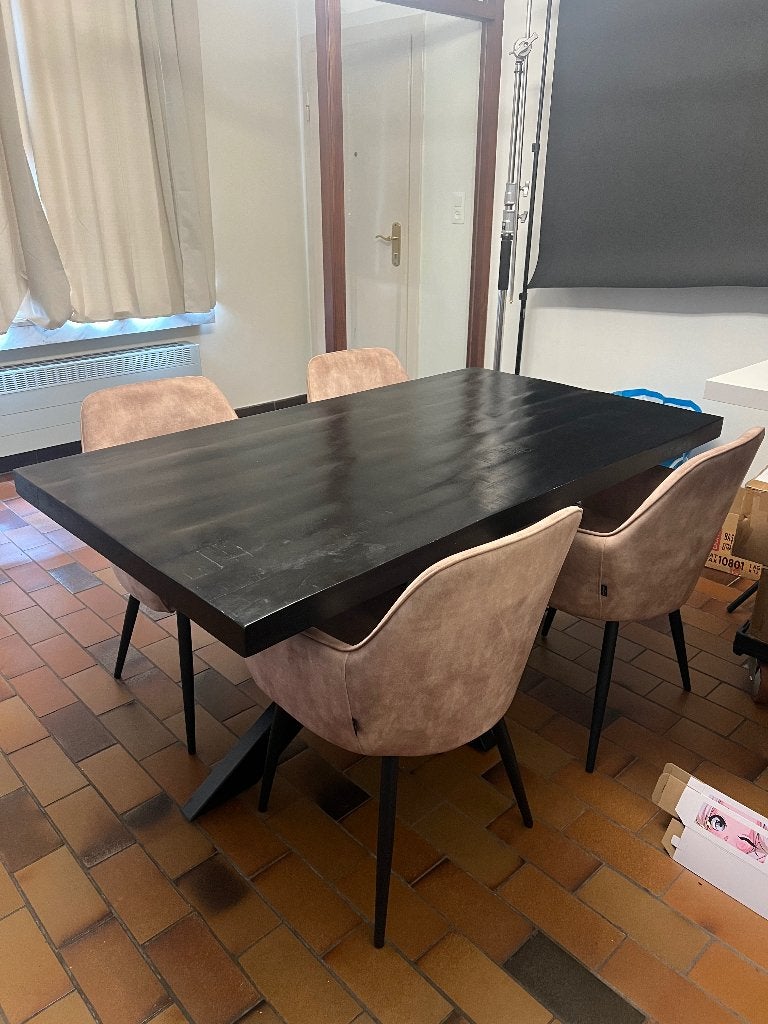 Eettafel 160x90cm met stoelen, Ophalen, Gebruikt, Beige, 4 tot 6 stoelen