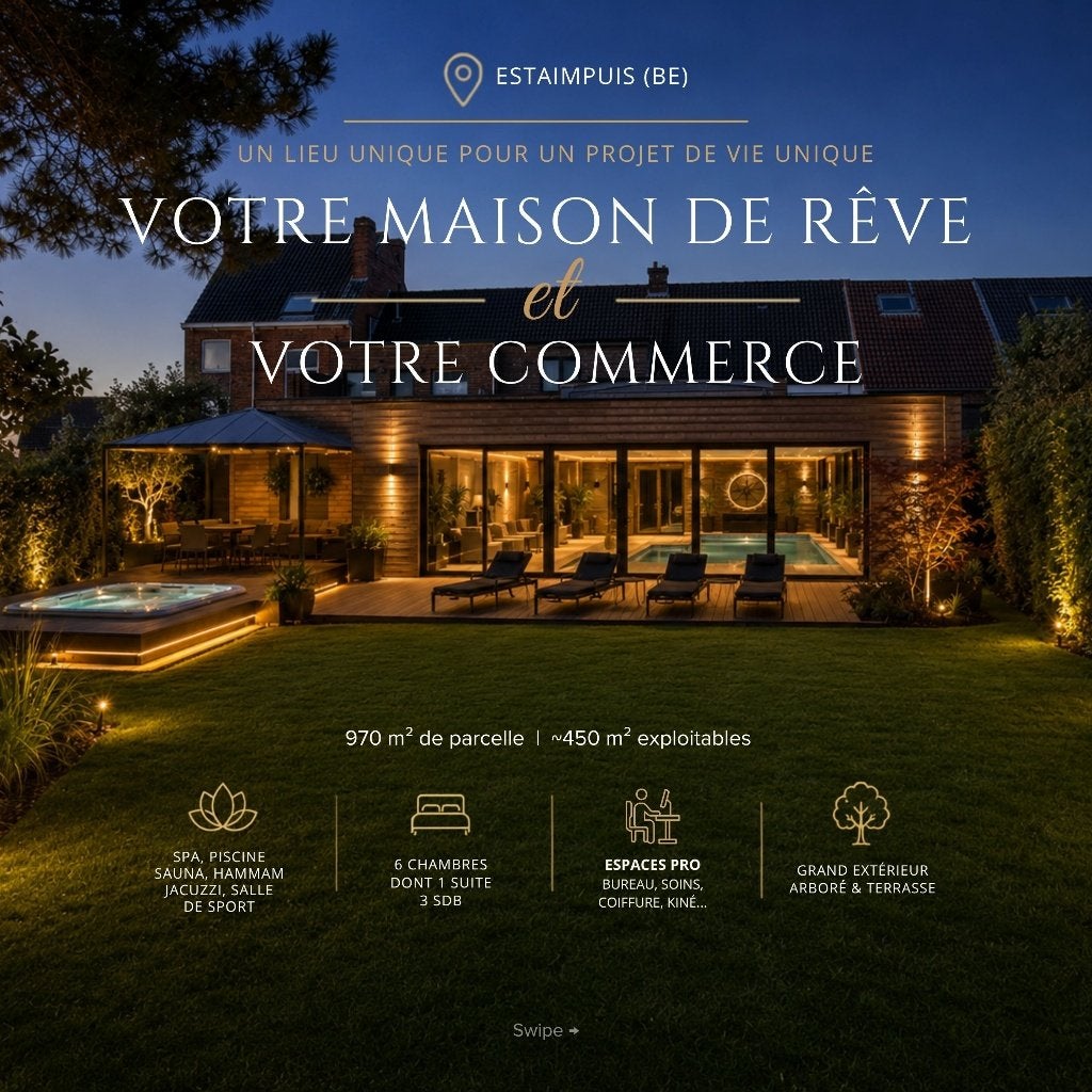Grande maison avec espace bien être et commercial, Immo, Maisons à vendre, Estaimpuis, 500 à 1000 m², 450 m², Habitation avec espace professionnel