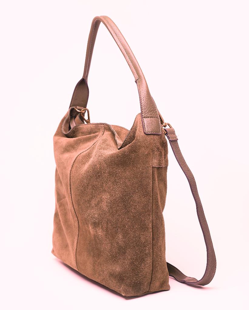 Te koop: Mooie bruine suède handtas van "Mae", Enlèvement, Brun, Cuir