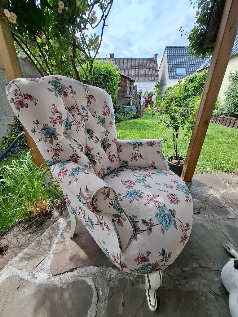 Prachtige bloemenprint oorfauteuils/bergères, Huis en Inrichting, Fauteuils, Ophalen, Gebruikt, 75 tot 100 cm, Stof