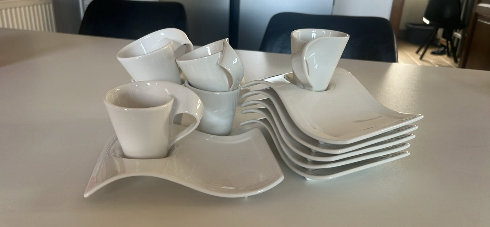 6 delige set van Villeroy & Boch NewWave kopjes met bordjes., Ophalen, Zo goed als nieuw, Porselein