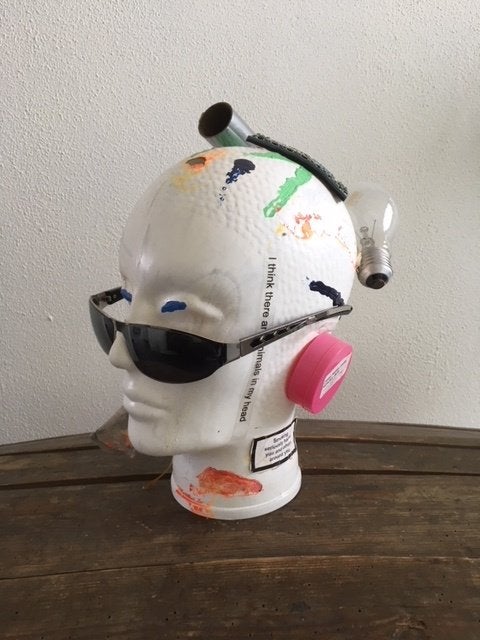 Glazenbeeld ‘Art Head’, Enlèvement ou Envoi, Verre, Abstrait, Multicolore