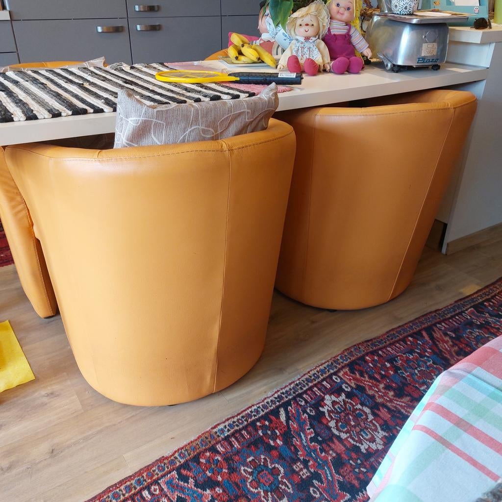 4 lederen kuipzetels, Huis en Inrichting, Fauteuils, Ophalen