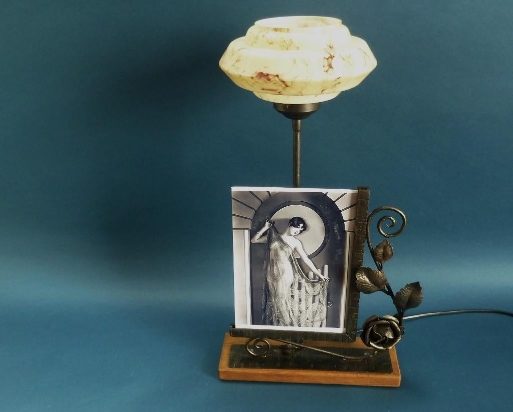 Art Deco tafellamp met fotokader François Carion, Enlèvement ou Envoi, Art deco, Utilisé, Bois