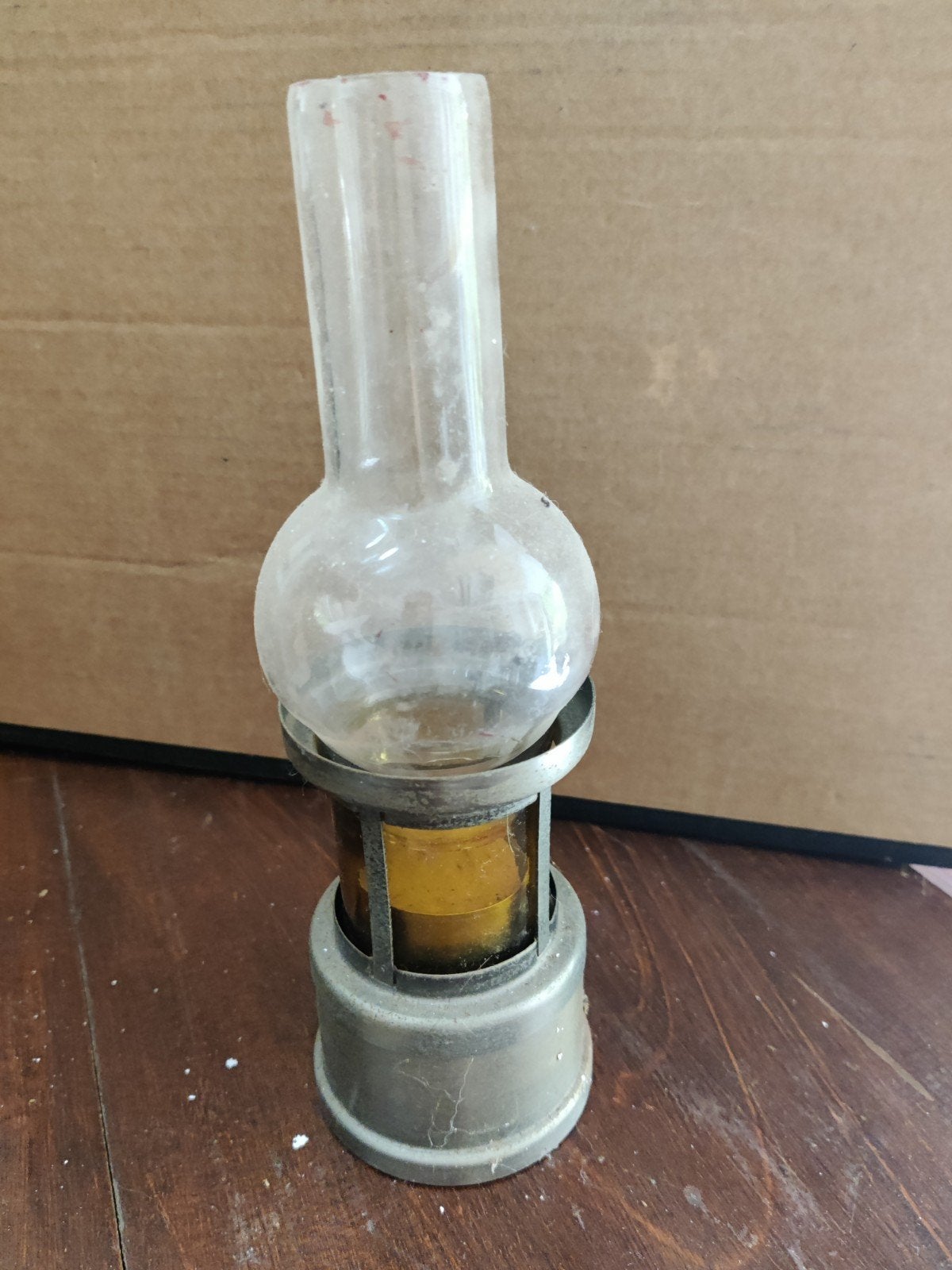 Kleine vintage olielamp / stormlampje (glas & metaal), Antiek en Kunst, Ophalen