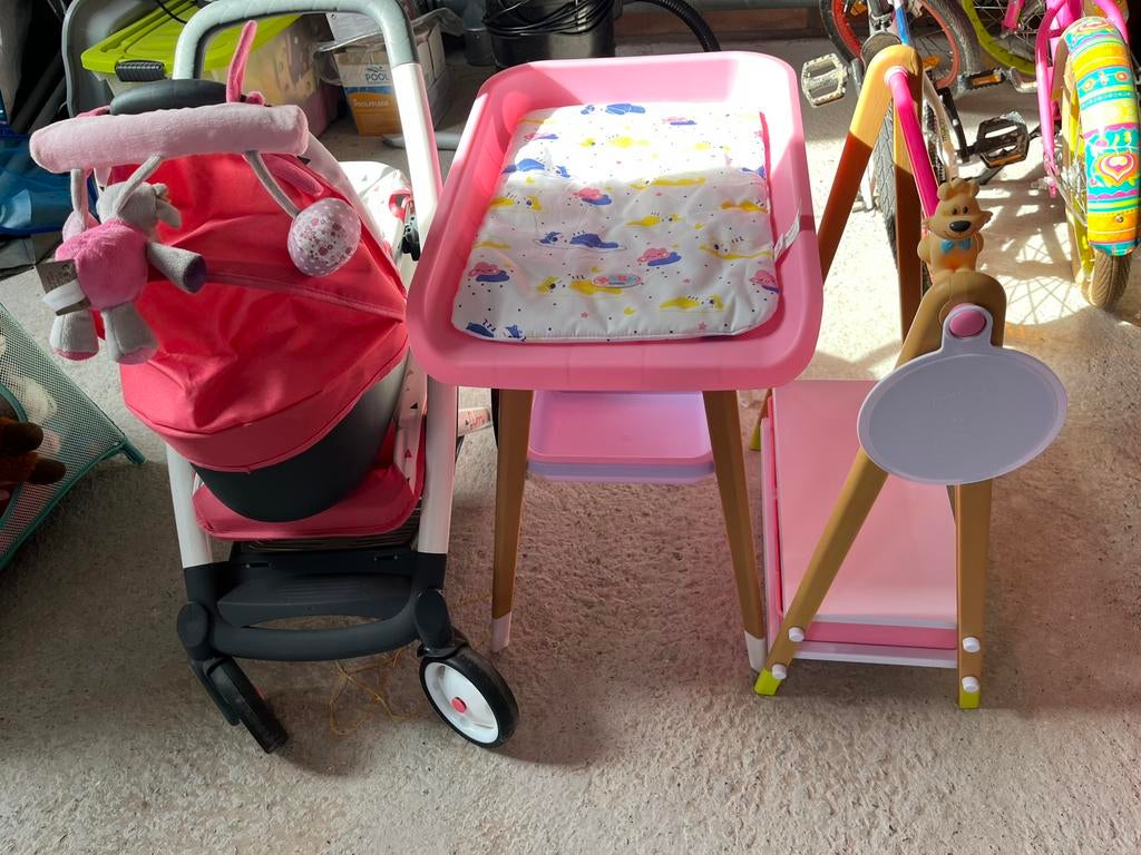 Set voor poppen – wagen + verzorgingstafel + kledingrek, Ophalen, Zo goed als nieuw