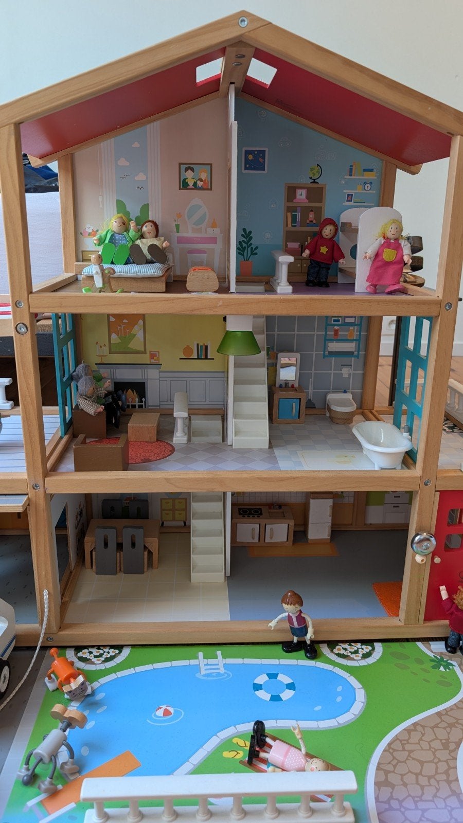 Hape poppenhuis + auto en caravan + extra accessoires, Enfants & Bébés, Jouets | Jouets en bois, Utilisé, Autres types, Enlèvement