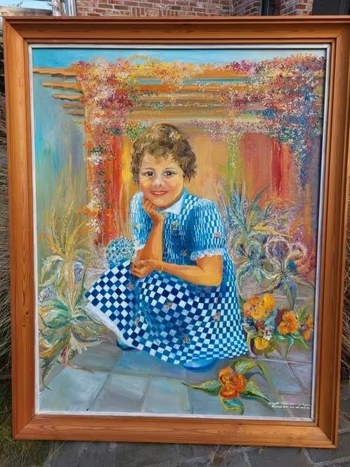 Groot gesigneerd kunstwerk op doek, Antiek en Kunst, Ophalen