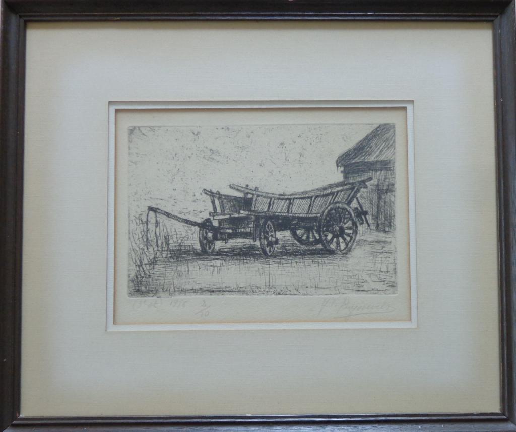 JOZEF VAN RUYSSEVELT / BOERENKAR / ZW-W ETS / 30x36cm KADER, Antiquités & Art, Enlèvement ou Envoi