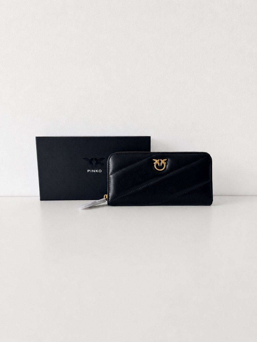 Pinko zwarte lederen portefeuille, Handtassen en Accessoires, Portemonnees, Ophalen, Nieuw