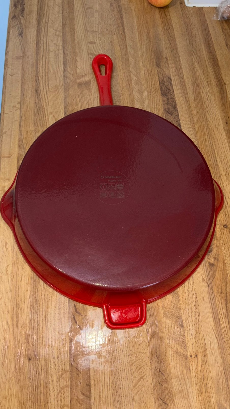 Silvercrest 30 cm rood geëmailleerde gietijzeren koekenpan, Gietijzer, Overige typen, Geschikt voor inductie, Ophalen of Verzenden