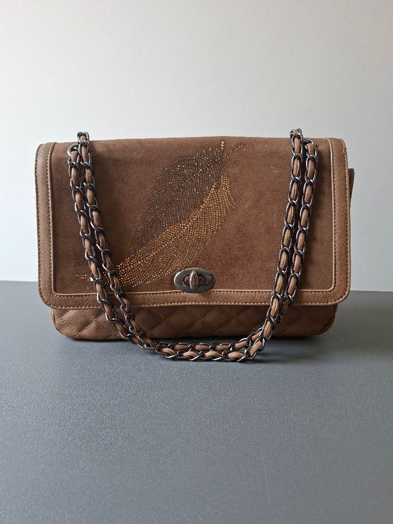 NIEUWE dames schoudertas beige met glitter veren, Enlèvement ou Envoi, Neuf, Beige, Sac à bandoulière