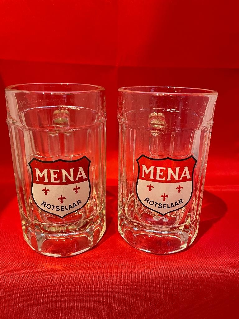 bierglazen Mena Rotselaar pot met oor 25ctl, Verzamelen, Ophalen of Verzenden, Gebruikt, Bierglas
