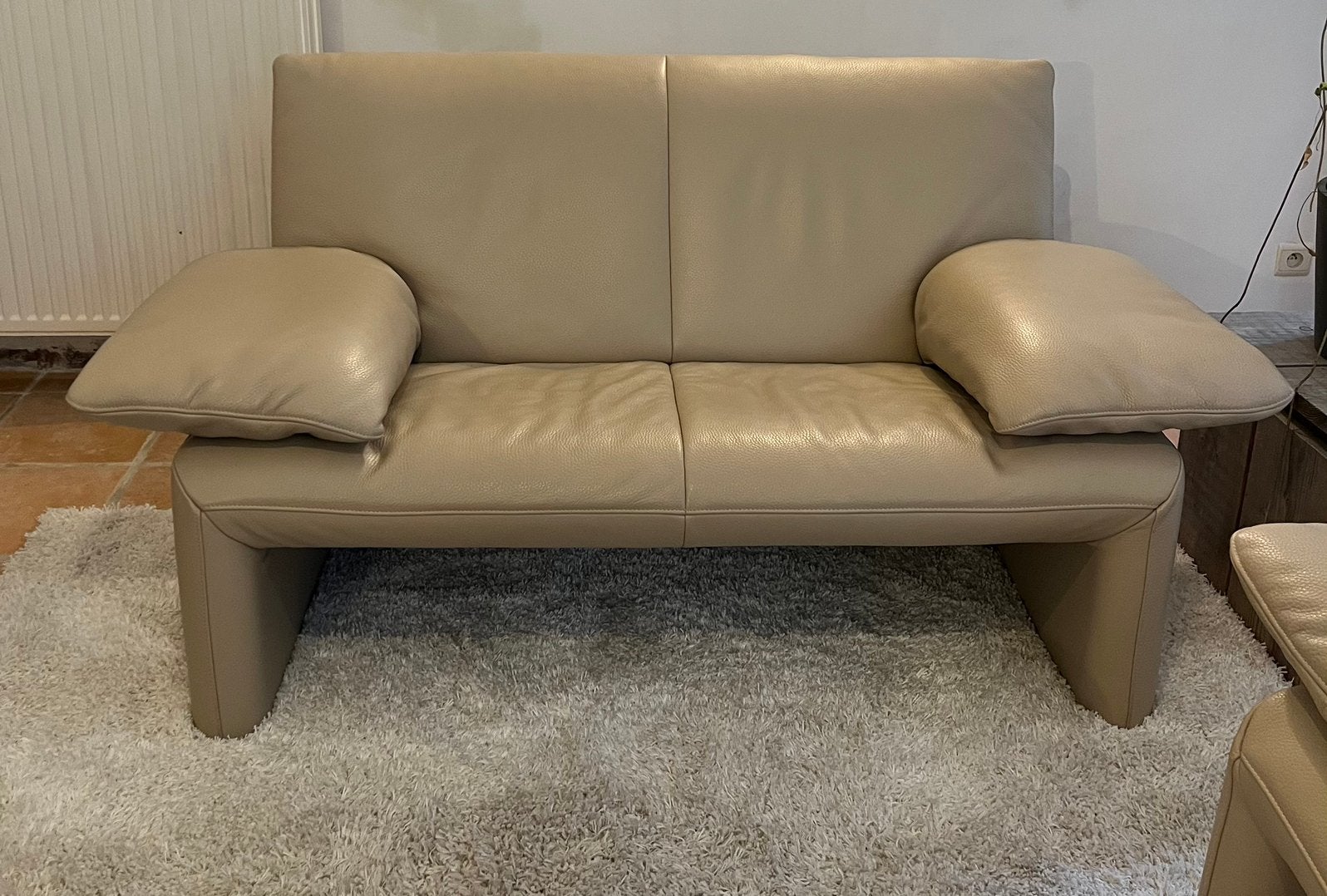 Lederen zetels 2-zit+3-zit – Beige/Taupe – Zeer goede staat, Enlèvement, Comme neuf