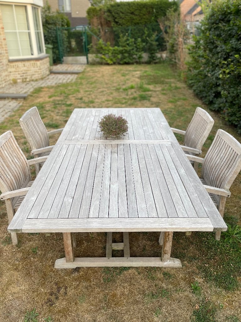 Tuintafel met stoelen teak, Ophalen, Gebruikt, Rechthoekig, Teakhout