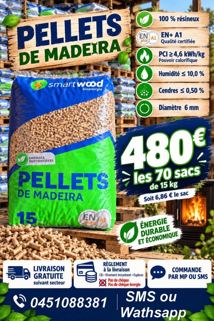Lire l'annonce SVP Pellet 100% sapin payer a la livraison., Jardin & Terrasse, 6 m³ ou plus, Envoi, Autres essences de bois, Bûches