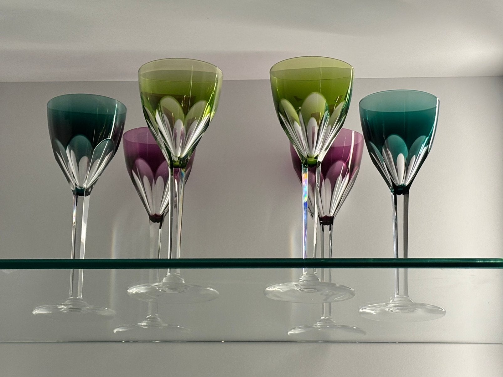 Verres colorés Val Saint Lambert 6 pièces, Enlèvement