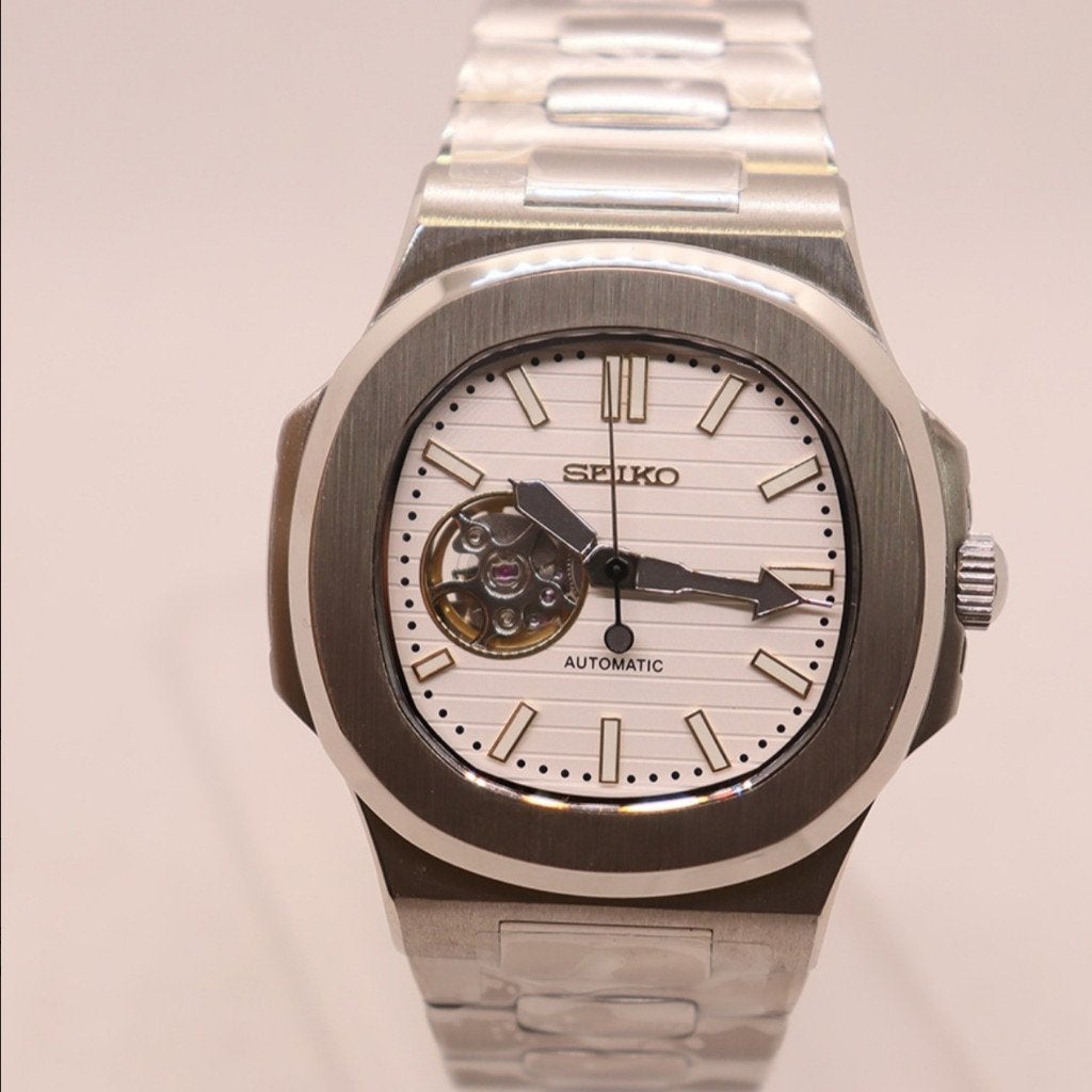 Seiko Mod cadran cœur ouvert – Style Nautilus – Automatique, Handtassen en Accessoires, Horloges | Heren, Staal, Polshorloge, Nieuw