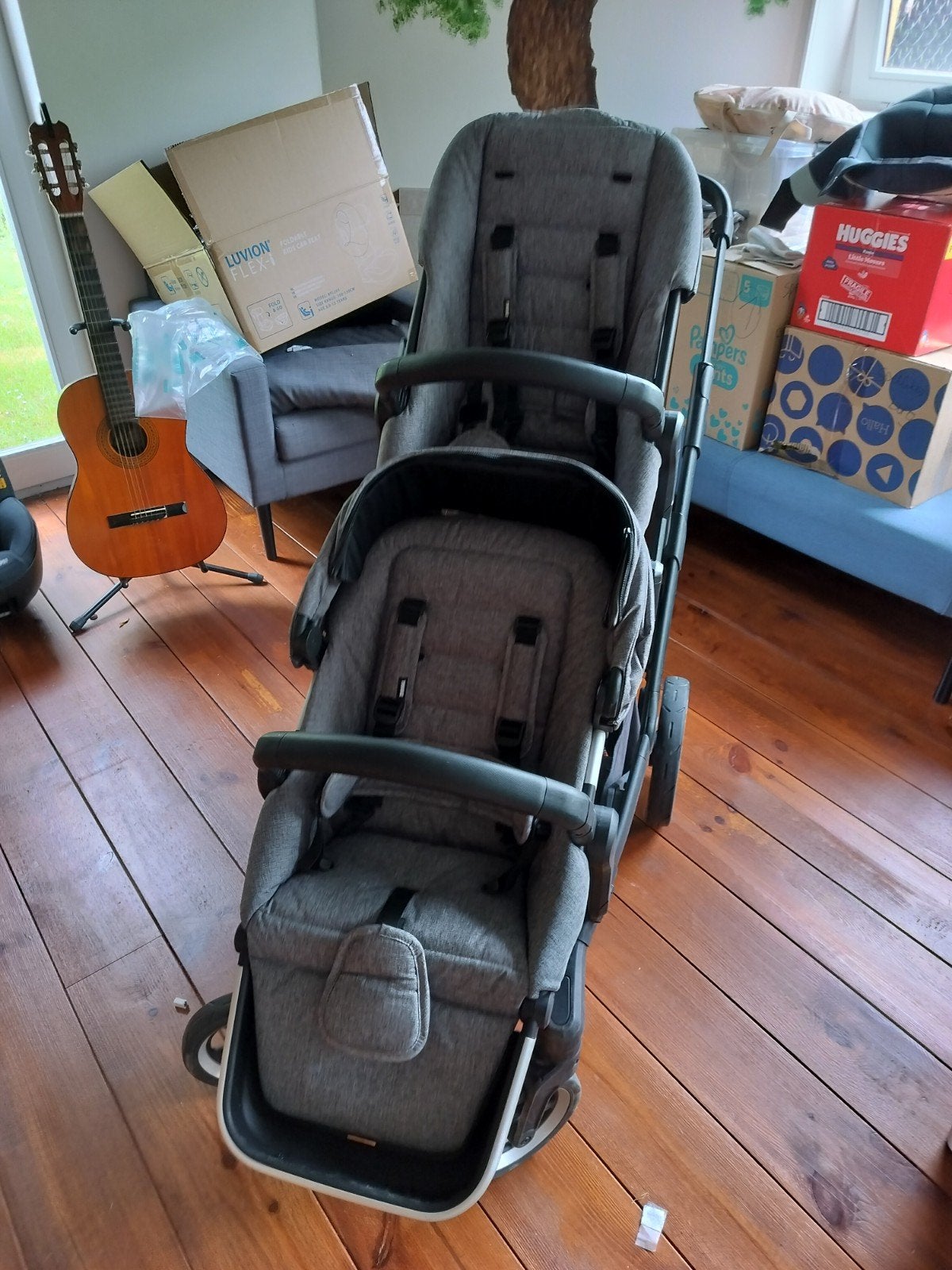 Thule sleek dubbele buggy + mand + voetenzak + aansluitingen, Enlèvement, Couverture pieds