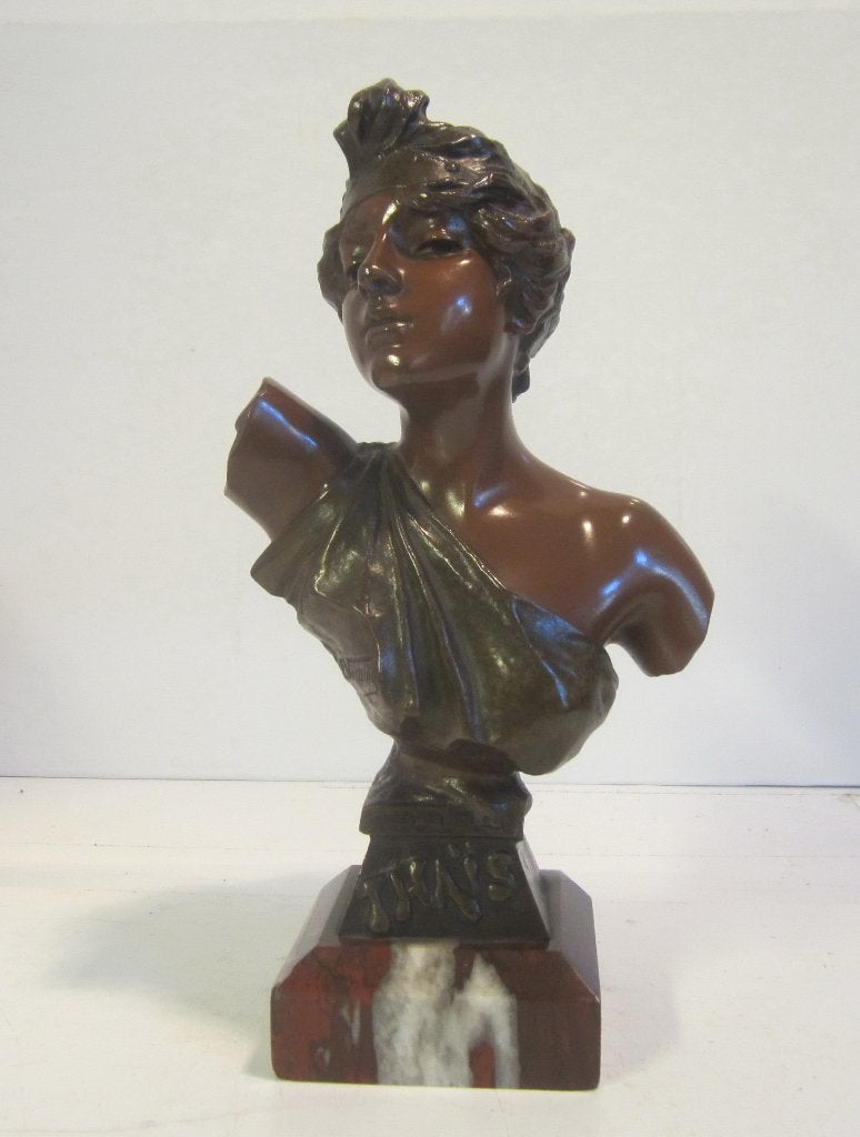 Antieke Villanis brons bust THAIS, art nouveau, ca 1900, Ophalen of Verzenden, Brons, Vrouw, Buste