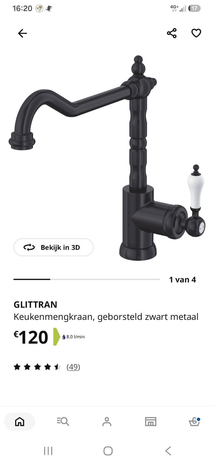 GLITTRAN keukenmengkraan, geborsteld zwart metaal, Ophalen of Verzenden, Gebruikt, Handmatig