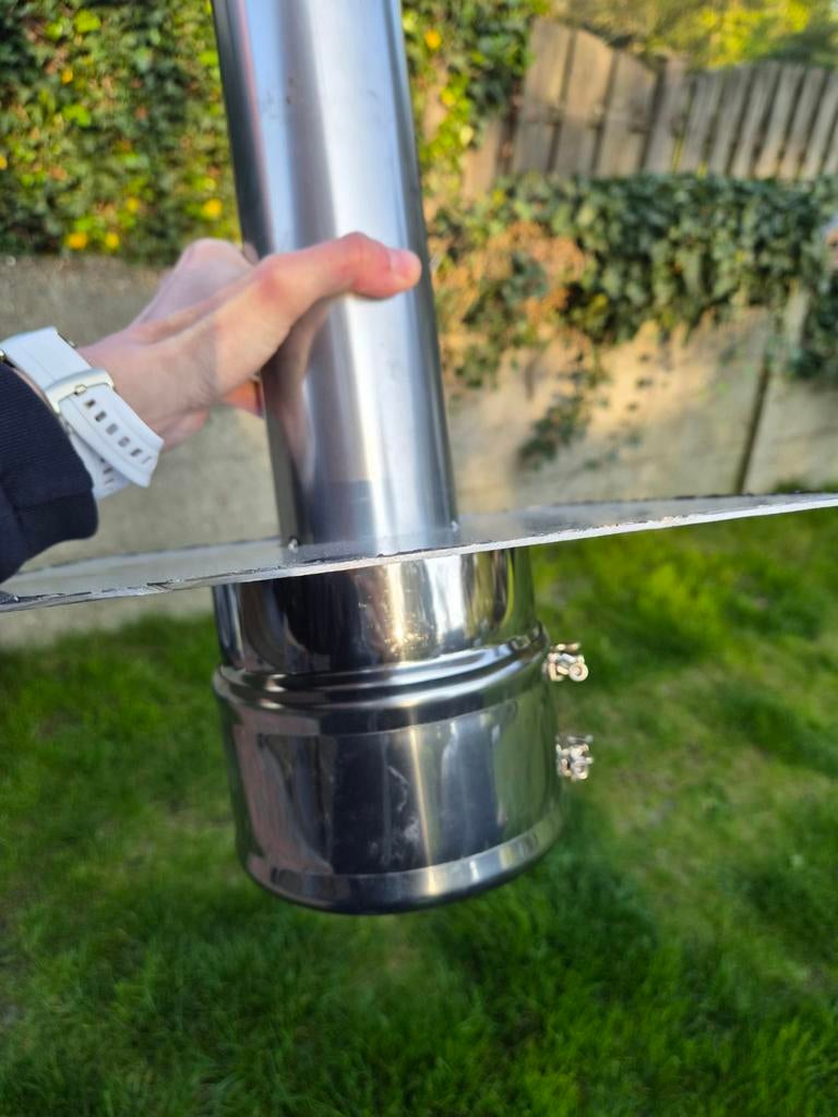 Schouw overgang voor kachel diameter 80-140 + klemband, Inox, Overige typen, Ophalen of Verzenden, Zo goed als nieuw