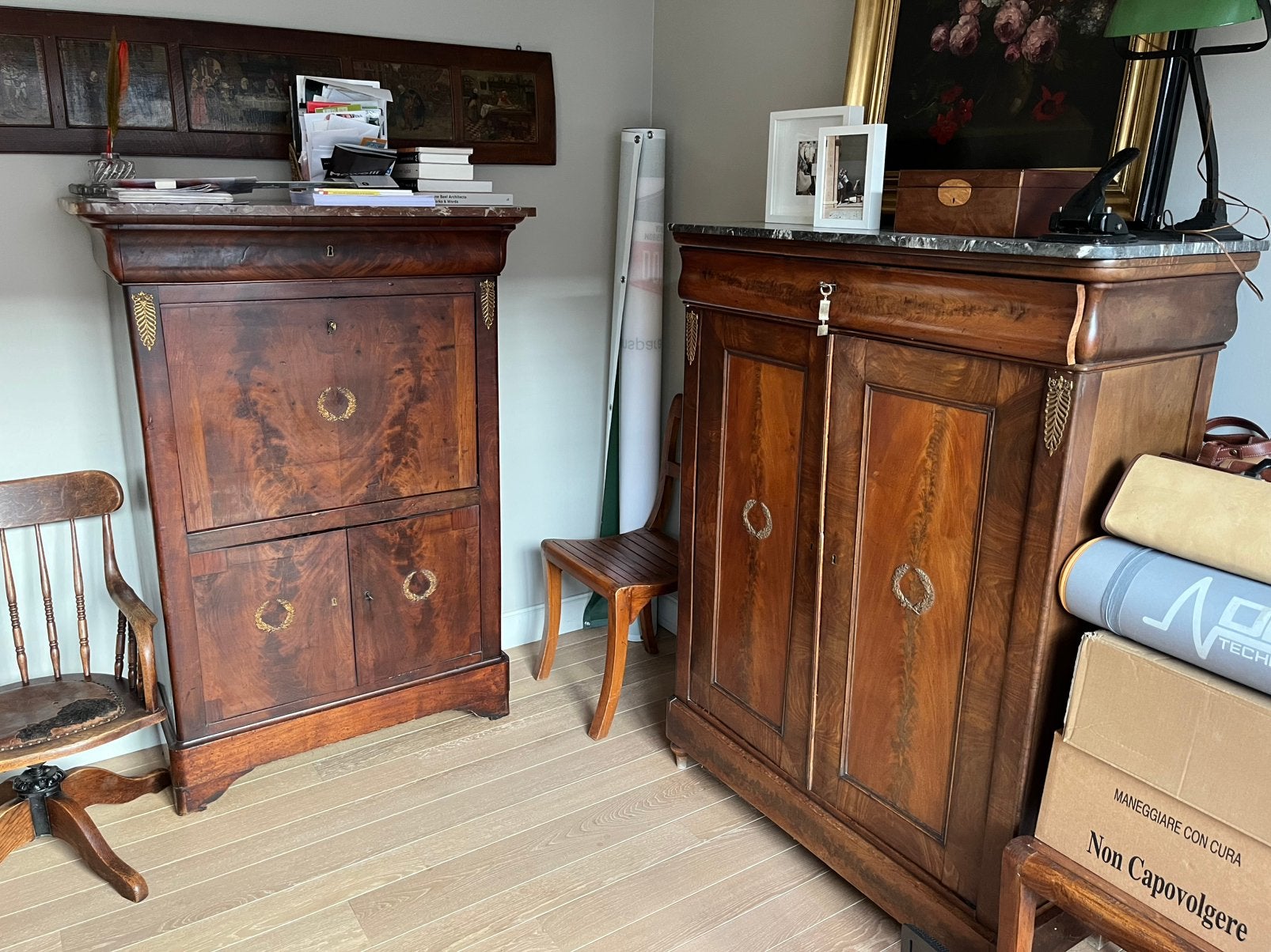 2 antieke bureaukasten, Gebruikt, 100 tot 150 cm, Onbestaand, Onbekend