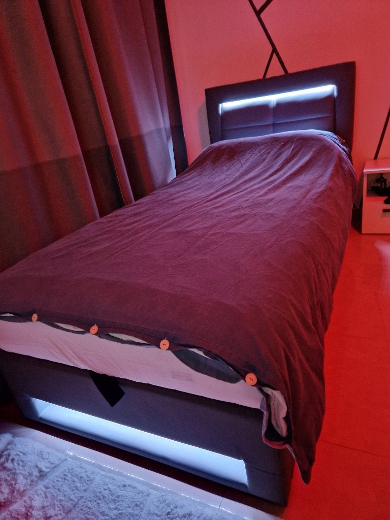 Lit avec LED, Maison & Meubles, Neuf, 90 cm, Gris, Une personne