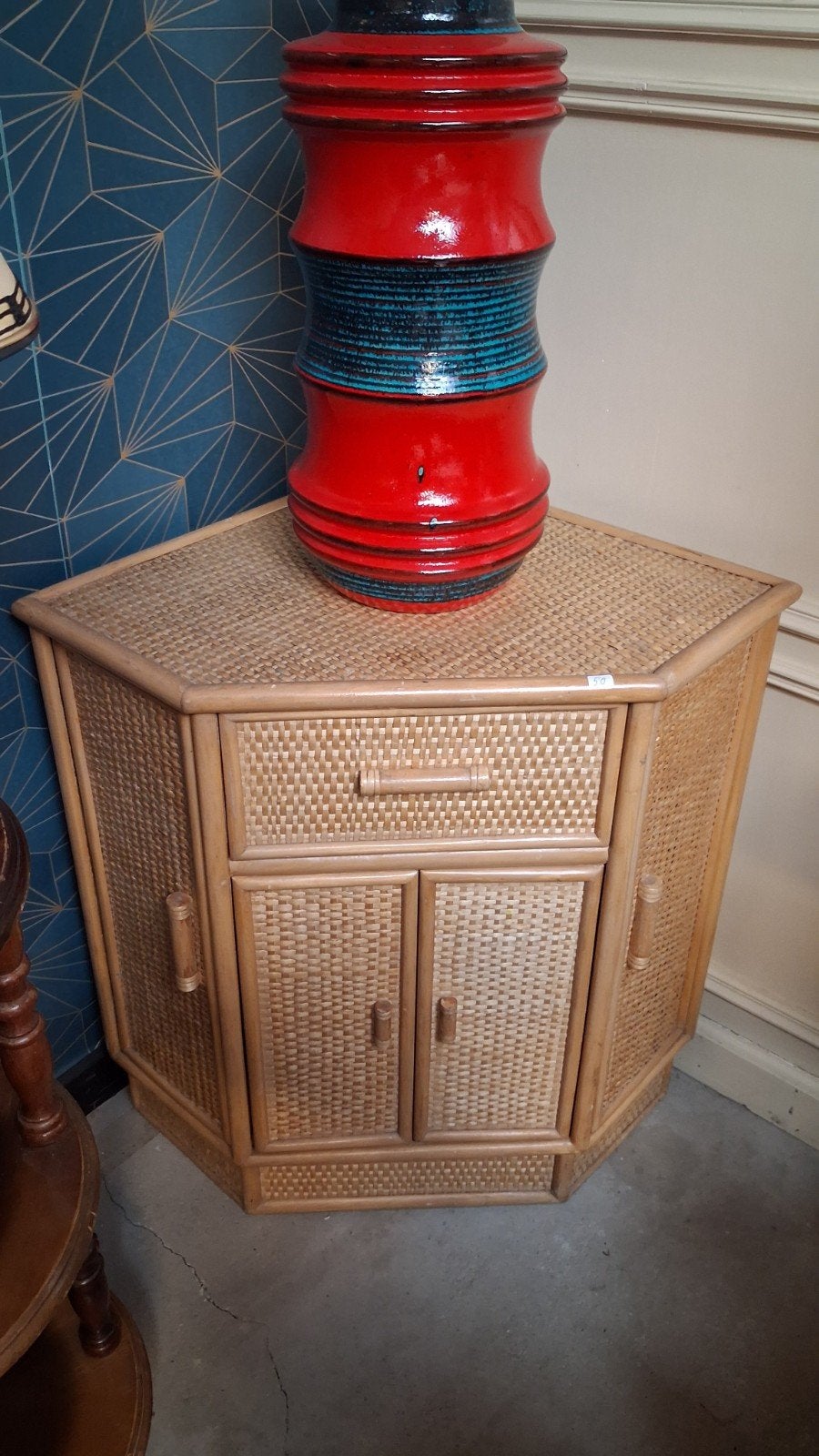 Armoire d'angle vintage en rotin, Enlèvement