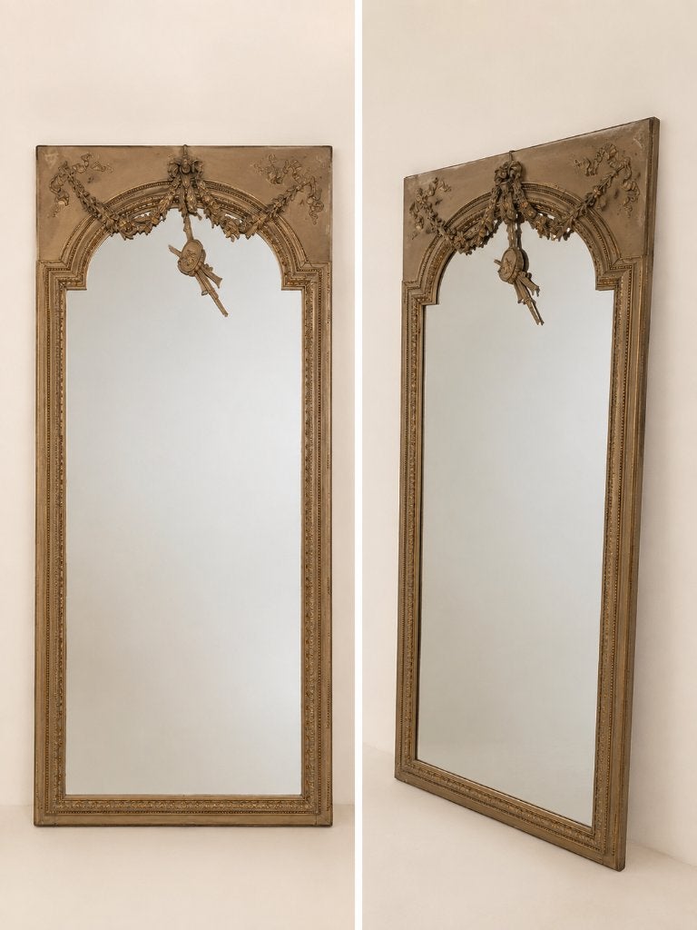 Grote Franse spiegel in Louis XVI/Napoleon III-stijl, Ophalen, Rechthoekig, 100 tot 150 cm, 200 cm of meer