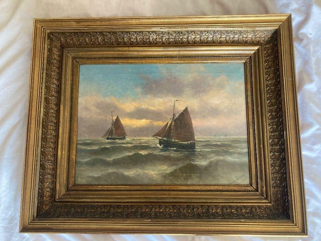 Olieverfschilderij op doek Romain Steppe, Antiek en Kunst, Kunst | Schilderijen | Klassiek, Ophalen, Maritiem / water, Doek, Realistisch