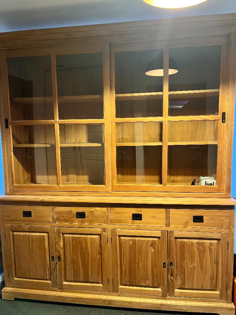 Teak meubelen, Huis en Inrichting, Kasten | Dressoirs, Ophalen, Met deur(en), Glas, 150 tot 200 cm