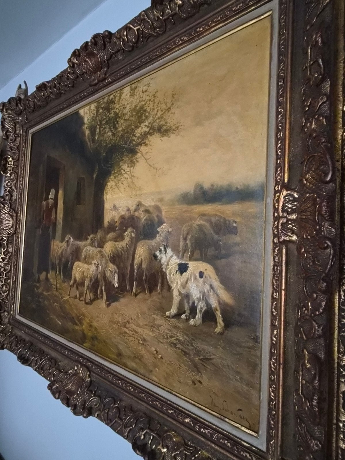 olieverfdoek te zijn van de Belgische kunstenaar Henry Schou, Antiquités & Art, Enlèvement, Cadre spécial, Animaux, Toile