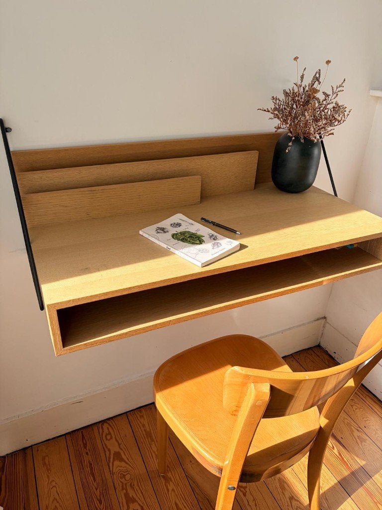 Bureau mural bois La Redoute 90x45 + chaise, Maison & Meubles, Scandinave, Autres marques, Autres types, 90 cm