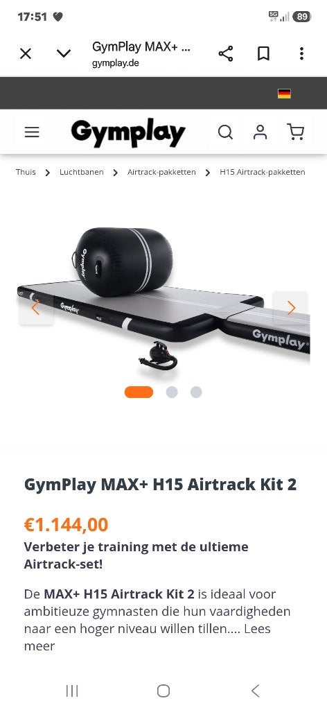 Playgym airtrack 5 meter x 1.5m, Sport en Fitness, Turnen, Ophalen, Zo goed als nieuw, Zwart, Materiaal